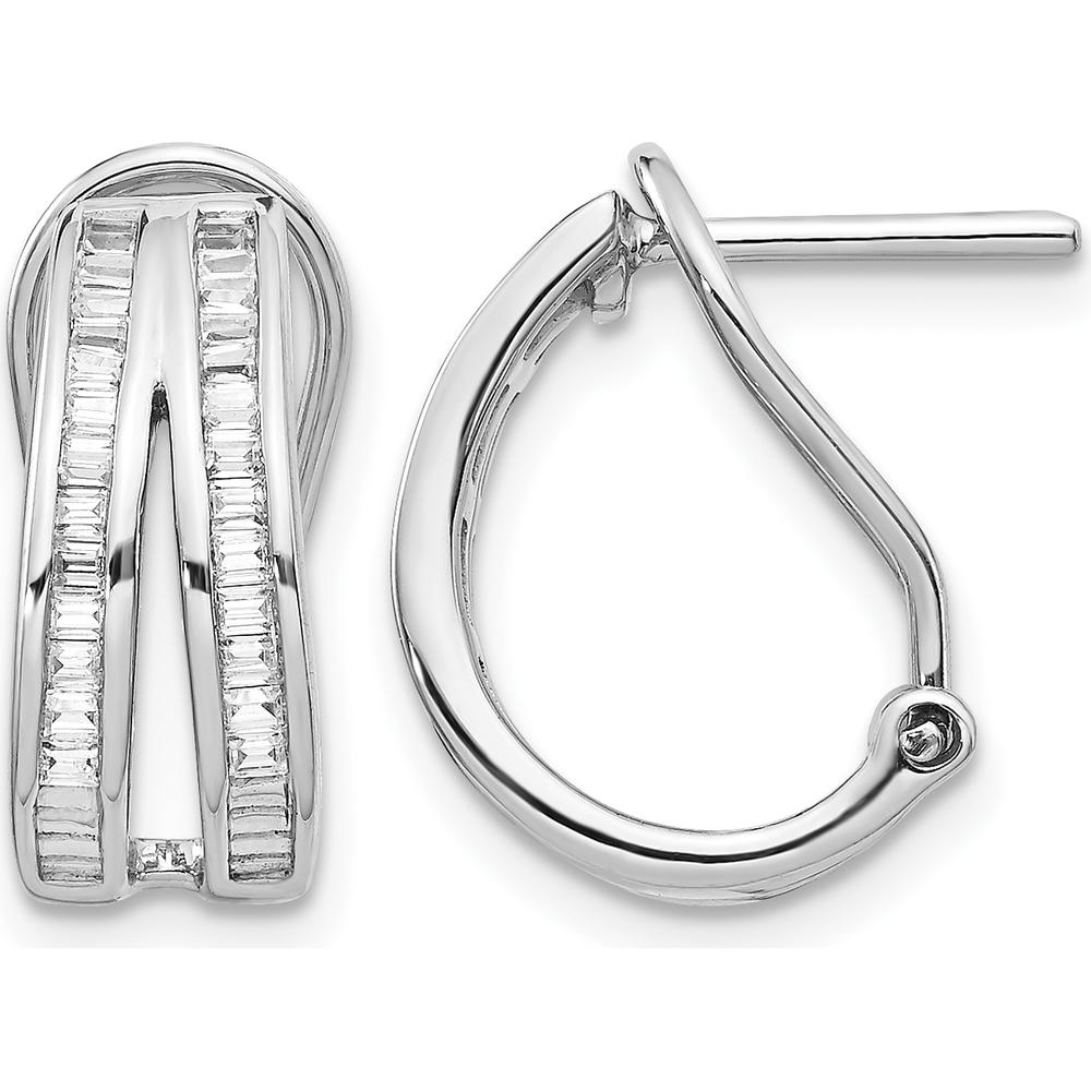 14K White Gold 2-Row Baguette Diamond Omega Back Hoop Earrings - 0.512 Carat Total Diamond Weight by Monteluci Fine Jewelry