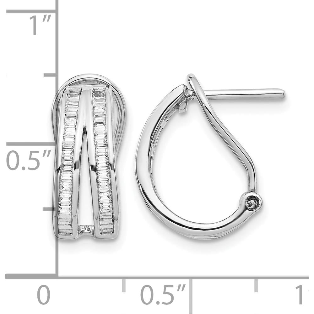 14K White Gold 2-Row Baguette Diamond Omega Back Hoop Earrings - 0.512 Carat Total Diamond Weight by Monteluci Fine Jewelry