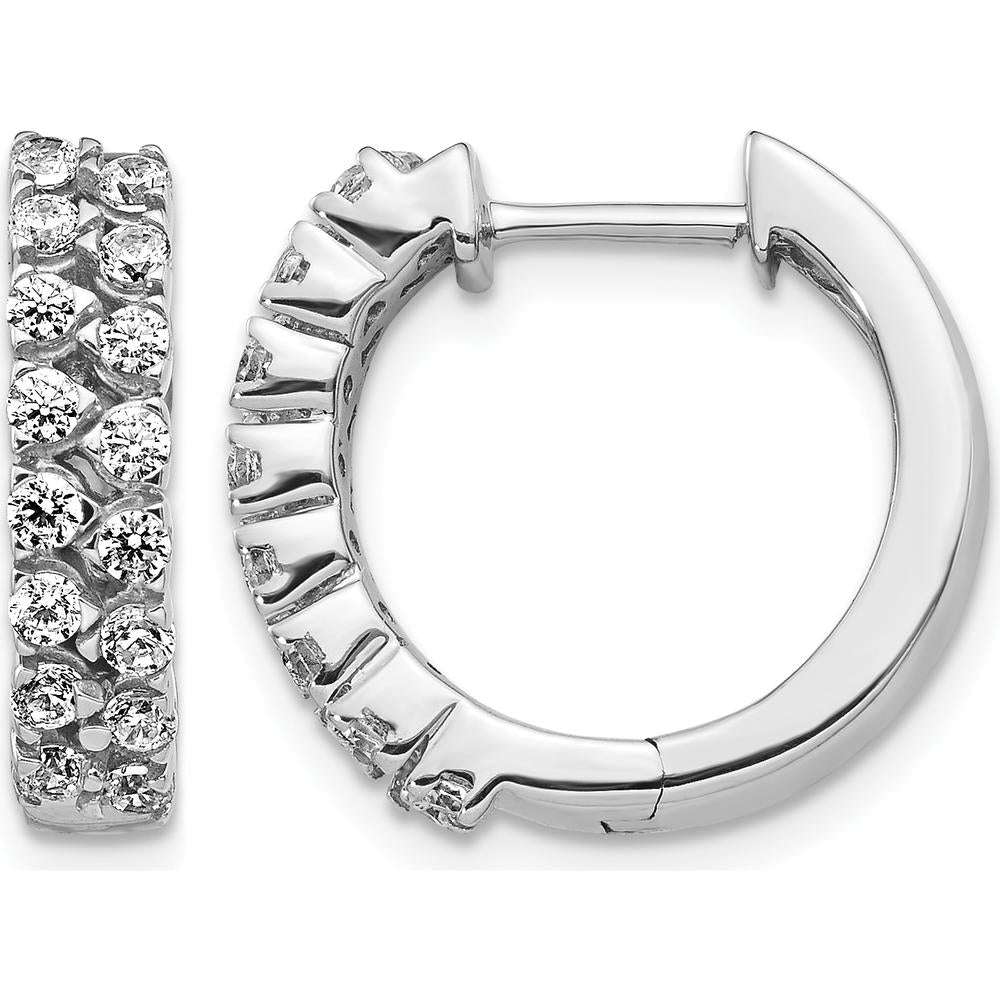 14K White Gold 2-Row Diamond Hinged Hoop Earrings - 0.03 Carat Total Diamond Weight by Monteluci Fine Jewelry
