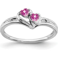 14K White Gold 2-Stone Heart Ring with Created Pink Sapphires and Diamonds - 0.256 Carat Total Sapphire Weight by 0