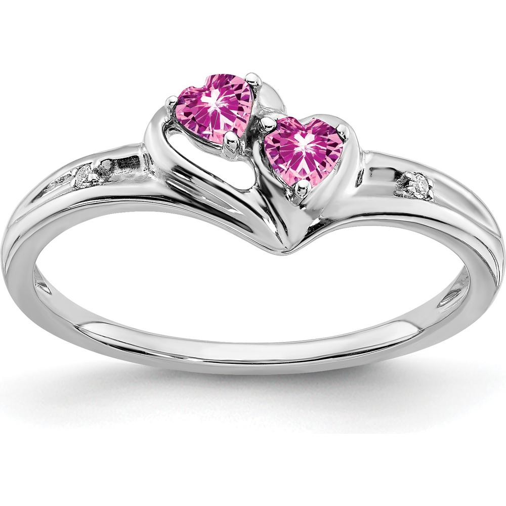 14K White Gold 2-Stone Heart Ring with Created Pink Sapphires and Diamonds - 0.256 Carat Total Sapphire Weight by 0