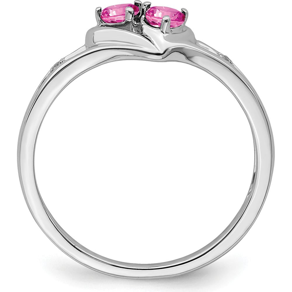 14K White Gold 2-Stone Heart Ring with Created Pink Sapphires and Diamonds - 0.256 Carat Total Sapphire Weight by 0