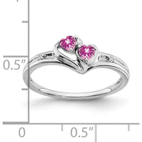 14K White Gold 2-Stone Heart Ring with Created Pink Sapphires and Diamonds - 0.256 Carat Total Sapphire Weight by 0