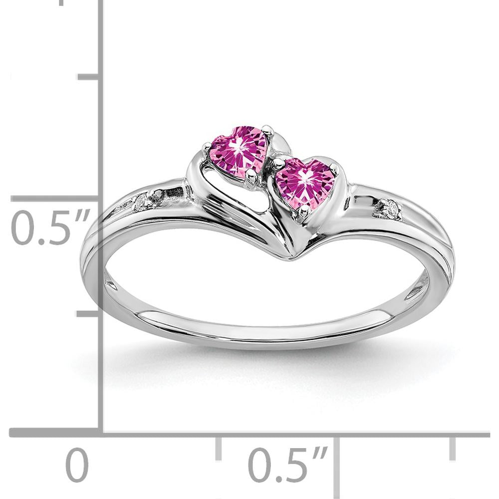 14K White Gold 2-Stone Heart Ring with Created Pink Sapphires and Diamonds - 0.256 Carat Total Sapphire Weight by 0