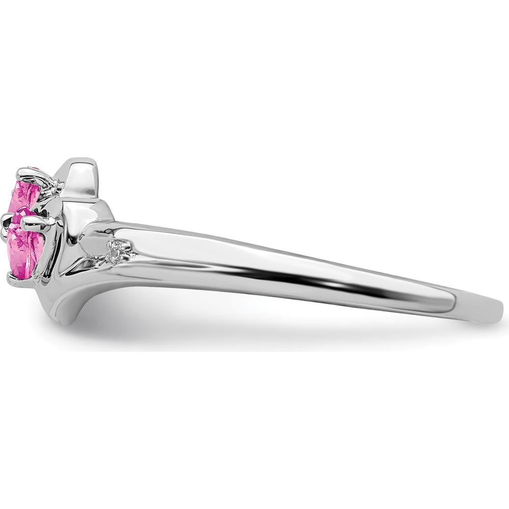 14K White Gold 2-Stone Heart Ring with Created Pink Sapphires and Diamonds - 0.256 Carat Total Sapphire Weight by 0