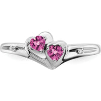 14K White Gold 2-Stone Heart Ring with Created Pink Sapphires and Diamonds - 0.256 Carat Total Sapphire Weight by 0