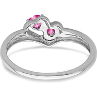 14K White Gold 2-Stone Heart Ring with Created Pink Sapphires and Diamonds - 0.256 Carat Total Sapphire Weight by 0