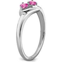 14K White Gold 2-Stone Heart Ring with Created Pink Sapphires and Diamonds - 0.256 Carat Total Sapphire Weight by 0