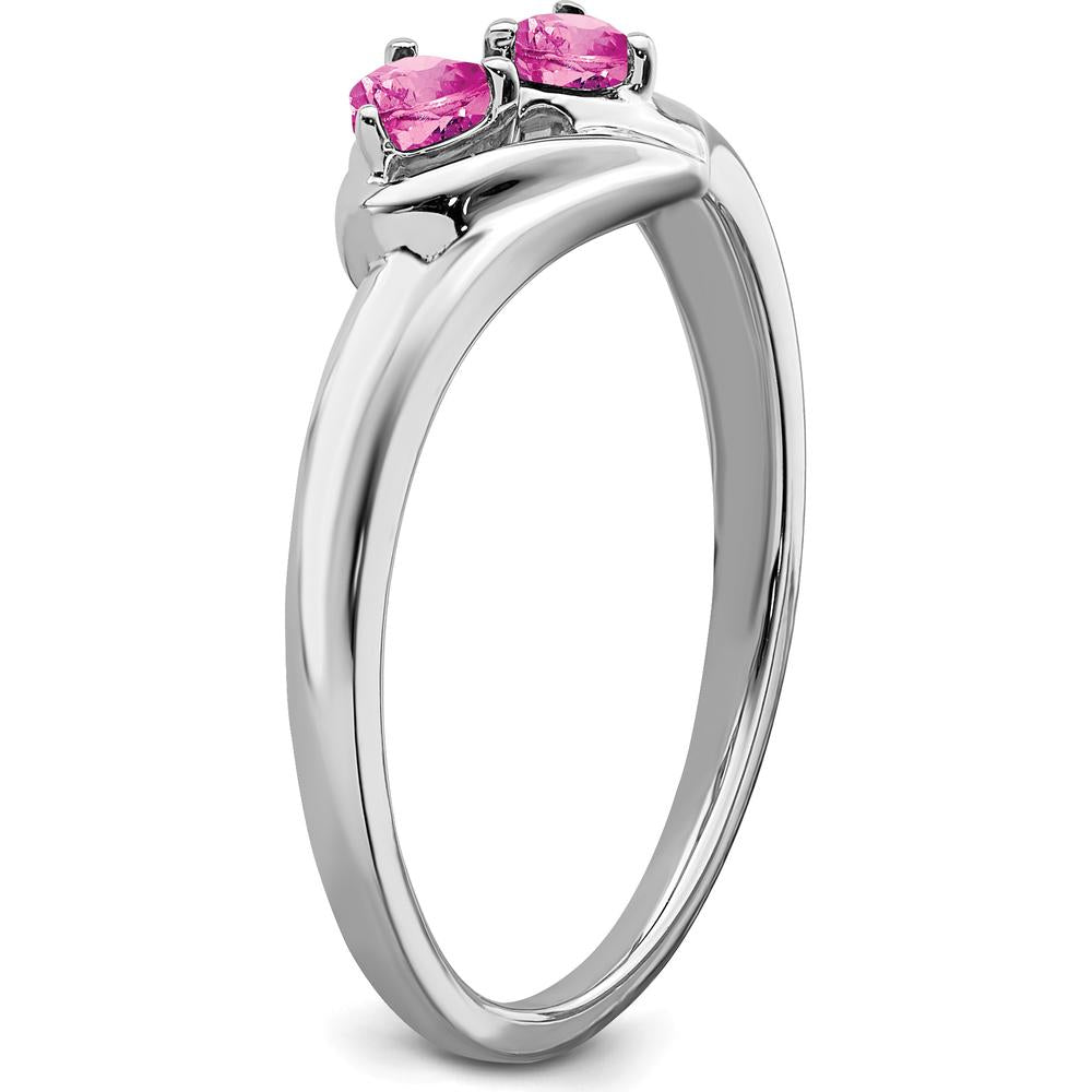 14K White Gold 2-Stone Heart Ring with Created Pink Sapphires and Diamonds - 0.256 Carat Total Sapphire Weight by 0