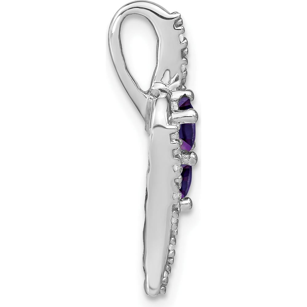 14K White Gold 2-Stone Round Amethyst and Diamond Pendant - 0.2 Carat Amethyst, 0.05 Carat Total Diamond Weight by Lumare Gioia