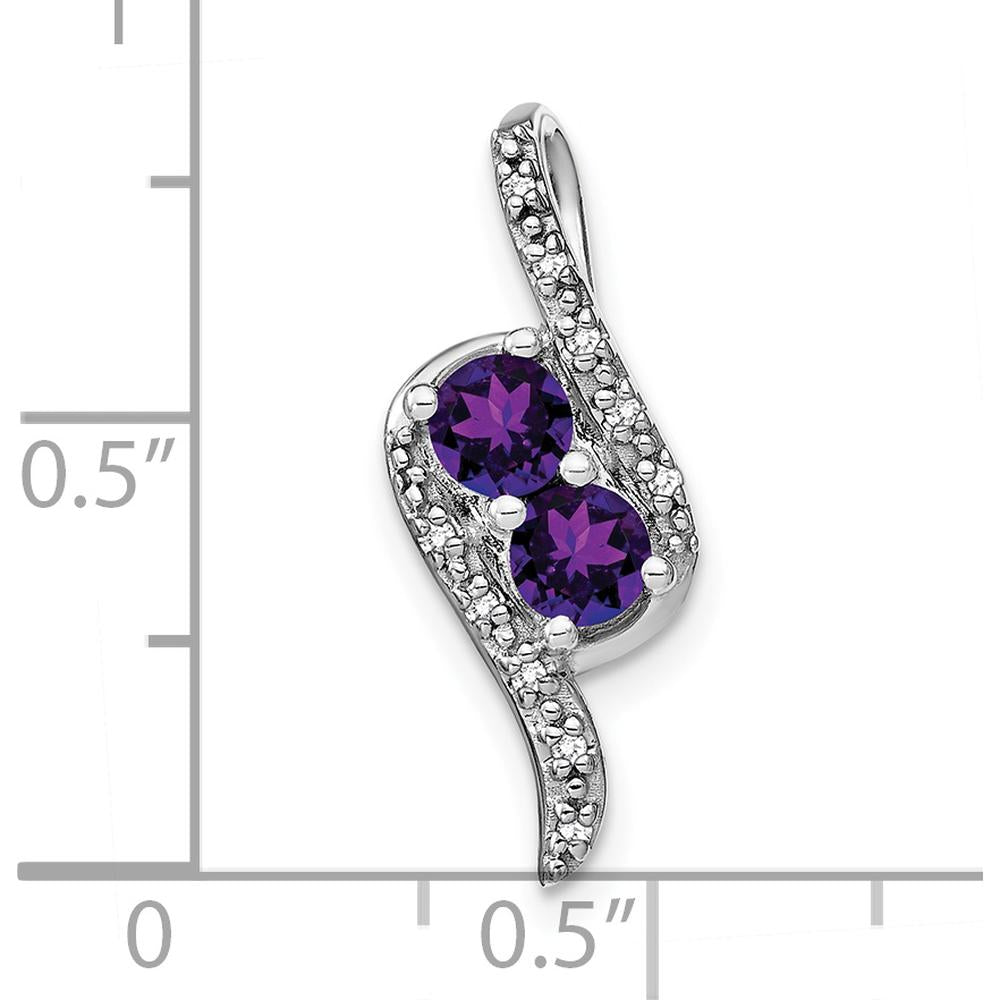 14K White Gold 2-Stone Round Amethyst and Diamond Pendant - 0.2 Carat Amethyst, 0.05 Carat Total Diamond Weight by Lumare Gioia