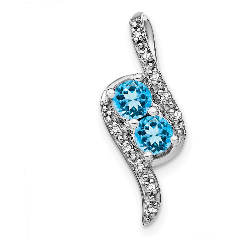 14K White Gold 2-Stone Round Blue Topaz and Diamond Pendant - 0.4 Carat Total Blue Topaz Weight, 0.05 Carat Total Diamond Weight by Lumare Gioia