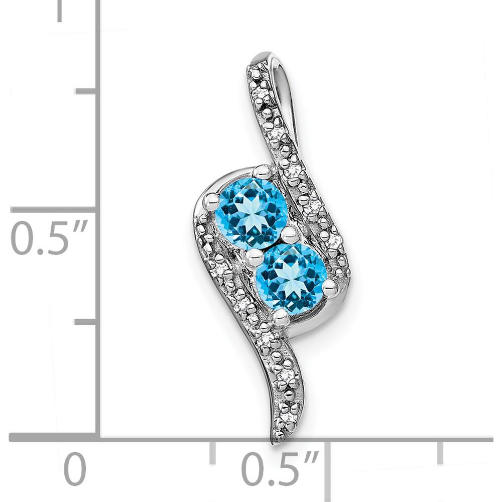 14K White Gold 2-Stone Round Blue Topaz and Diamond Pendant - 0.4 Carat Total Blue Topaz Weight, 0.05 Carat Total Diamond Weight by Lumare Gioia