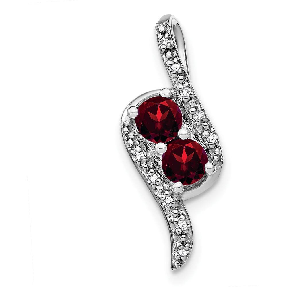 14K White Gold 2-Stone Round Garnet and Diamond Pendant - 0.35 Carat Garnet Total Weight by Lumare Gioia