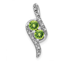 14K White Gold 2-Stone Round Peridot and Diamond Chain Slide Pendant with 0.30 Carat Total Peridot Weight and 0.05 Carat Total Diamond Weight by Lumare Gioia