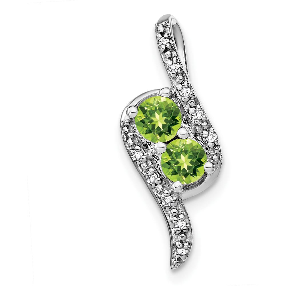 14K White Gold 2-Stone Round Peridot and Diamond Chain Slide Pendant with 0.30 Carat Total Peridot Weight and 0.05 Carat Total Diamond Weight by Lumare Gioia