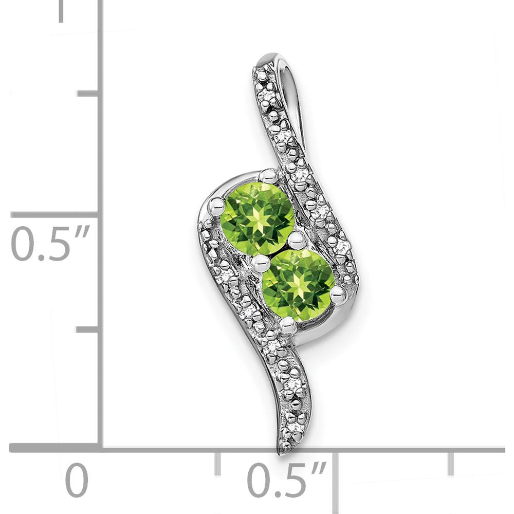 14K White Gold 2-Stone Round Peridot and Diamond Chain Slide Pendant with 0.30 Carat Total Peridot Weight and 0.05 Carat Total Diamond Weight by Lumare Gioia