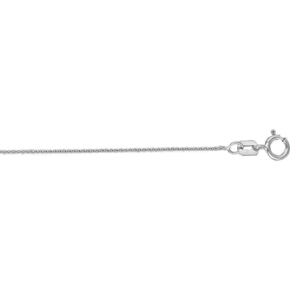 14K White Gold 20" 0.6mm Diamond Cut Round Wheat Chain Necklace with Lobster Clasp by Orozza Fine Jewelry