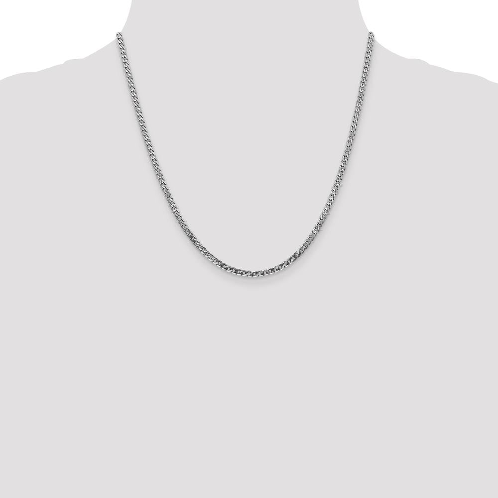 14K White Gold 20" 2.9mm Flat Beveled Curb Chain with Lobster Clasp by 0