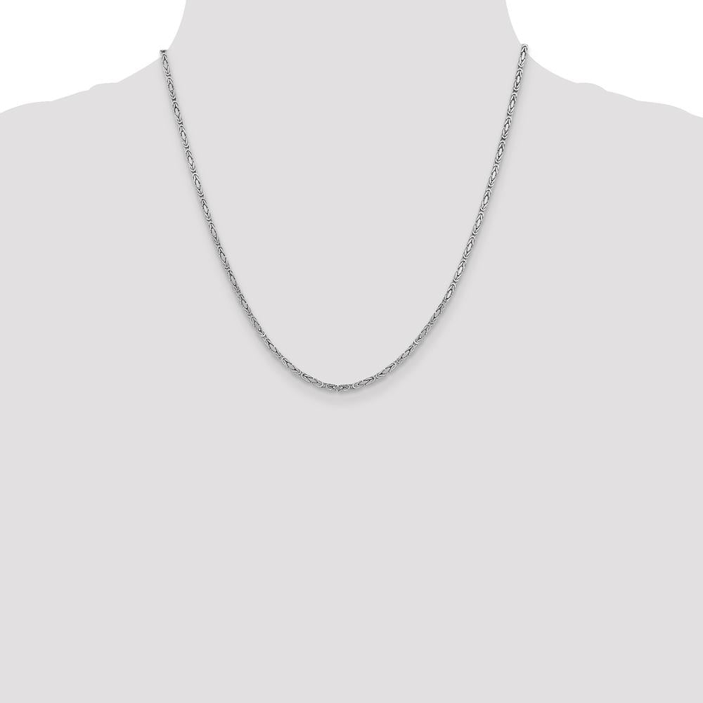 14K White Gold 20" 2mm Byzantine Chain Necklace with Lobster Clasp - Polished Rhodium Finish by Oro Pregiato
