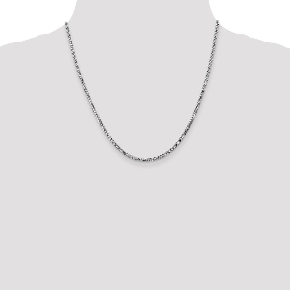 14K White Gold 20" 2mm Franco Chain with Lobster Clasp - Polished Rhodium Finish by Oro Pregiato