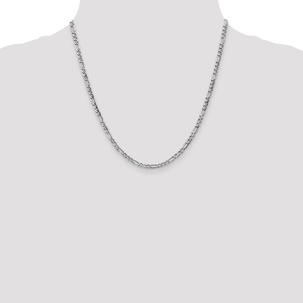 14K White Gold 20" 3.5mm Semi-Solid Figaro Chain Necklace with Lobster Clasp by IBGoodman