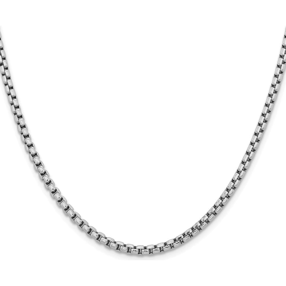 14K White Gold 20" 3.6mm Semi-Solid Round Box Chain Necklace with Lobster Clasp by IBGoodman