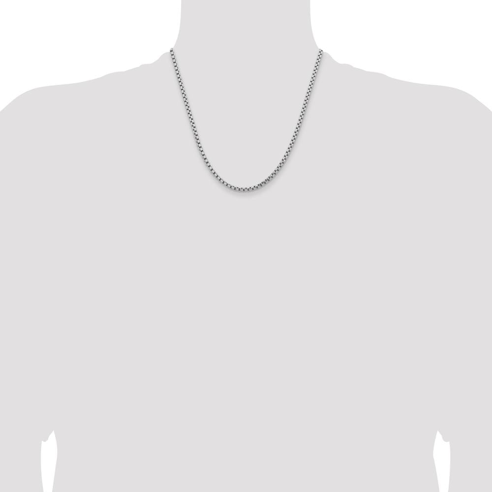 14K White Gold 20" 3.6mm Semi-Solid Round Box Chain Necklace with Lobster Clasp by IBGoodman