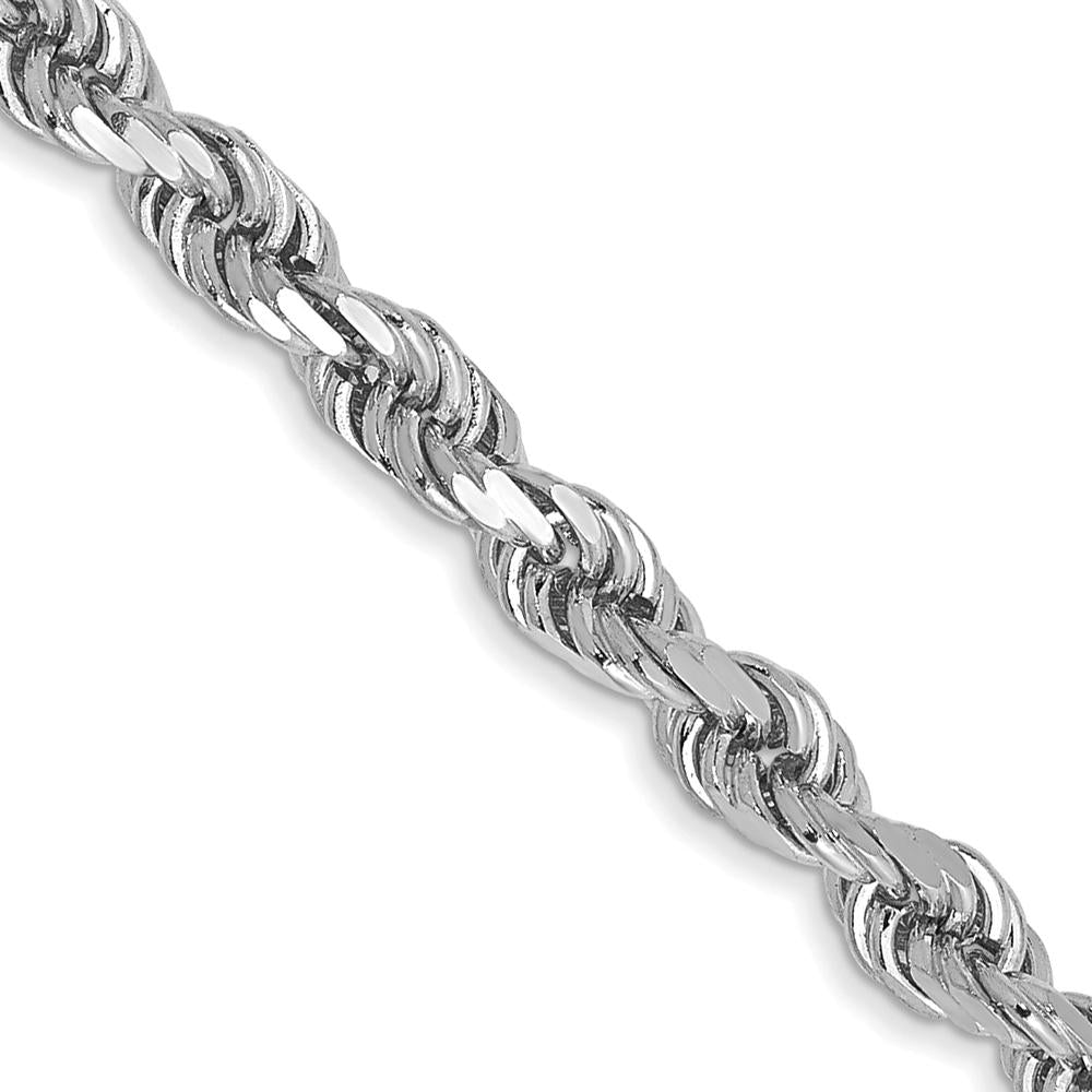 14K White Gold 20" 3mm Diamond-Cut Rope Chain with Lobster Clasp