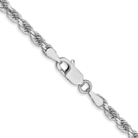 14K White Gold 20" 3mm Diamond-Cut Rope Chain with Lobster Clasp
