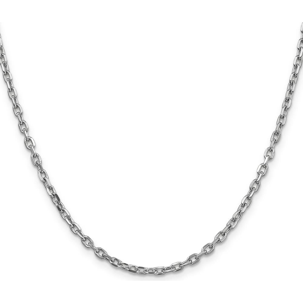 14K White Gold 20" 3mm Diamond-Cut Round Open Link Cable Chain with Lobster Clasp by Oro Pregiato
