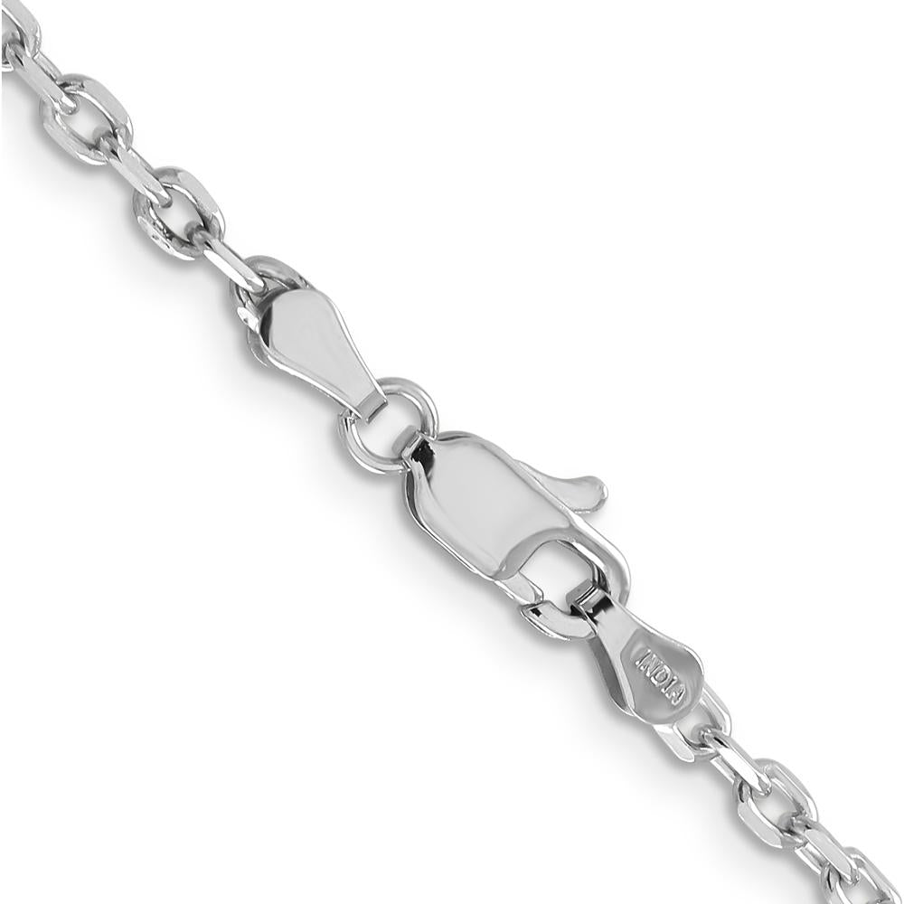 14K White Gold 20" 3mm Diamond-Cut Round Open Link Cable Chain with Lobster Clasp by Oro Pregiato