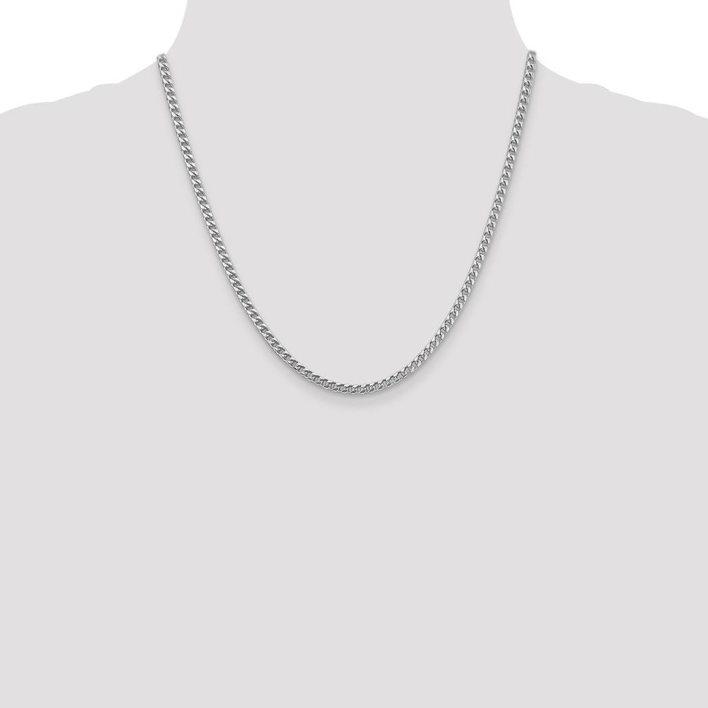 14K White Gold 20" 3mm Franco Chain Necklace with Fancy Lobster Clasp by Oro Pregiato