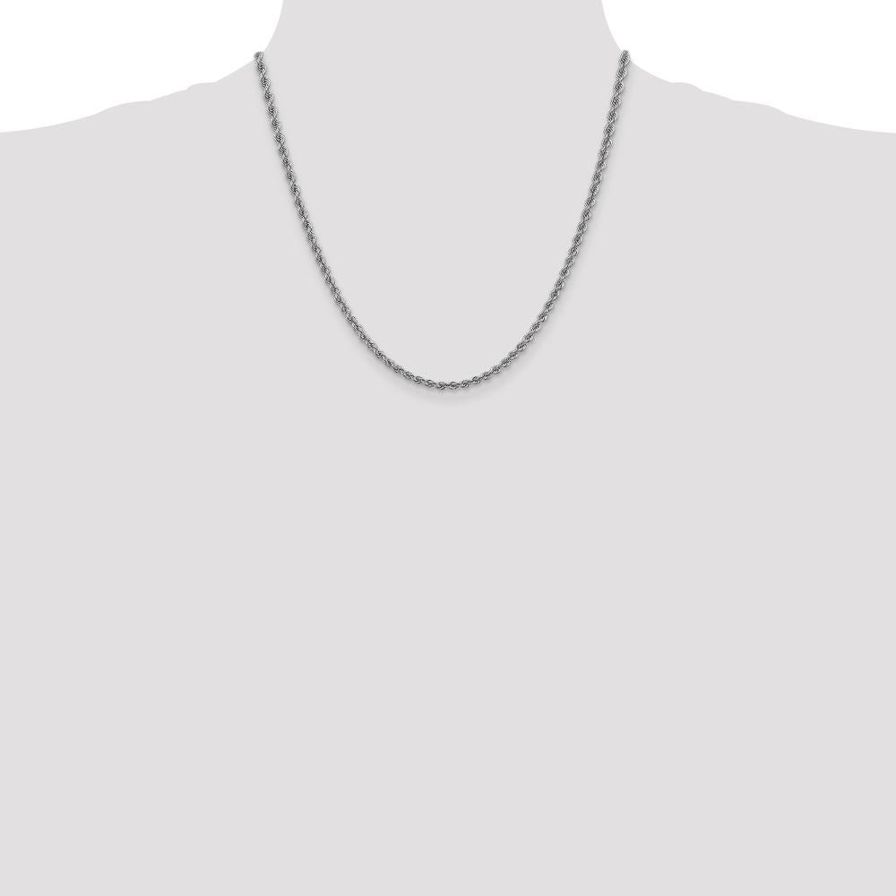 14K White Gold 20" 3mm Regular Rope Chain Necklace with Lobster Clasp - Polished Finish and Rhodium Plating by 0