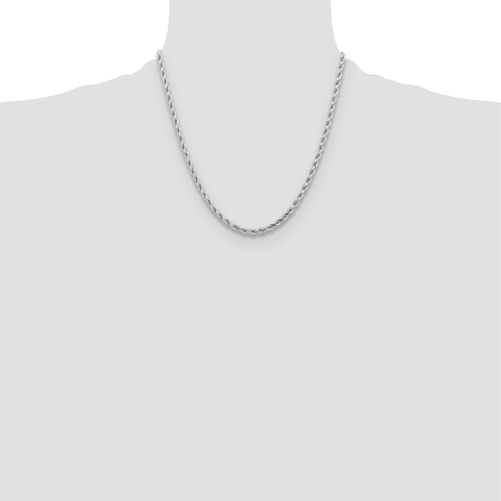 14K White Gold 20" 4.25mm Diamond-Cut Rope Chain with Lobster Clasp