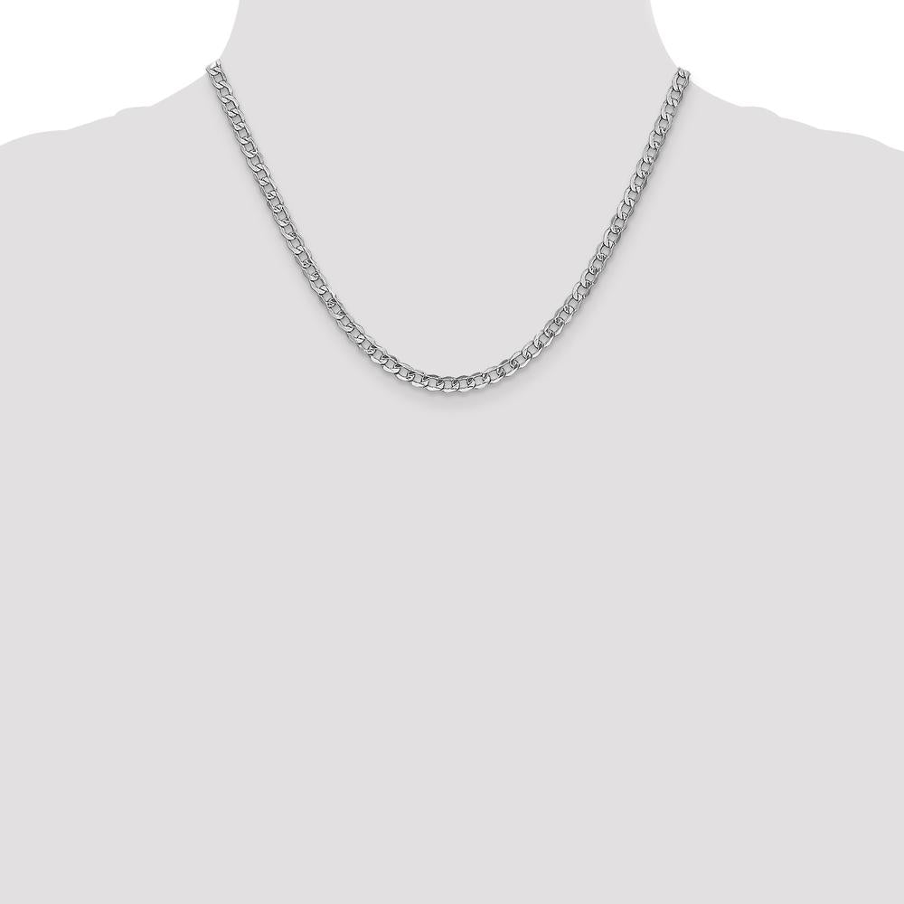 14K White Gold 20" 4.3mm Semi-Solid Curb Chain with Lobster Clasp by Oro Pregiato