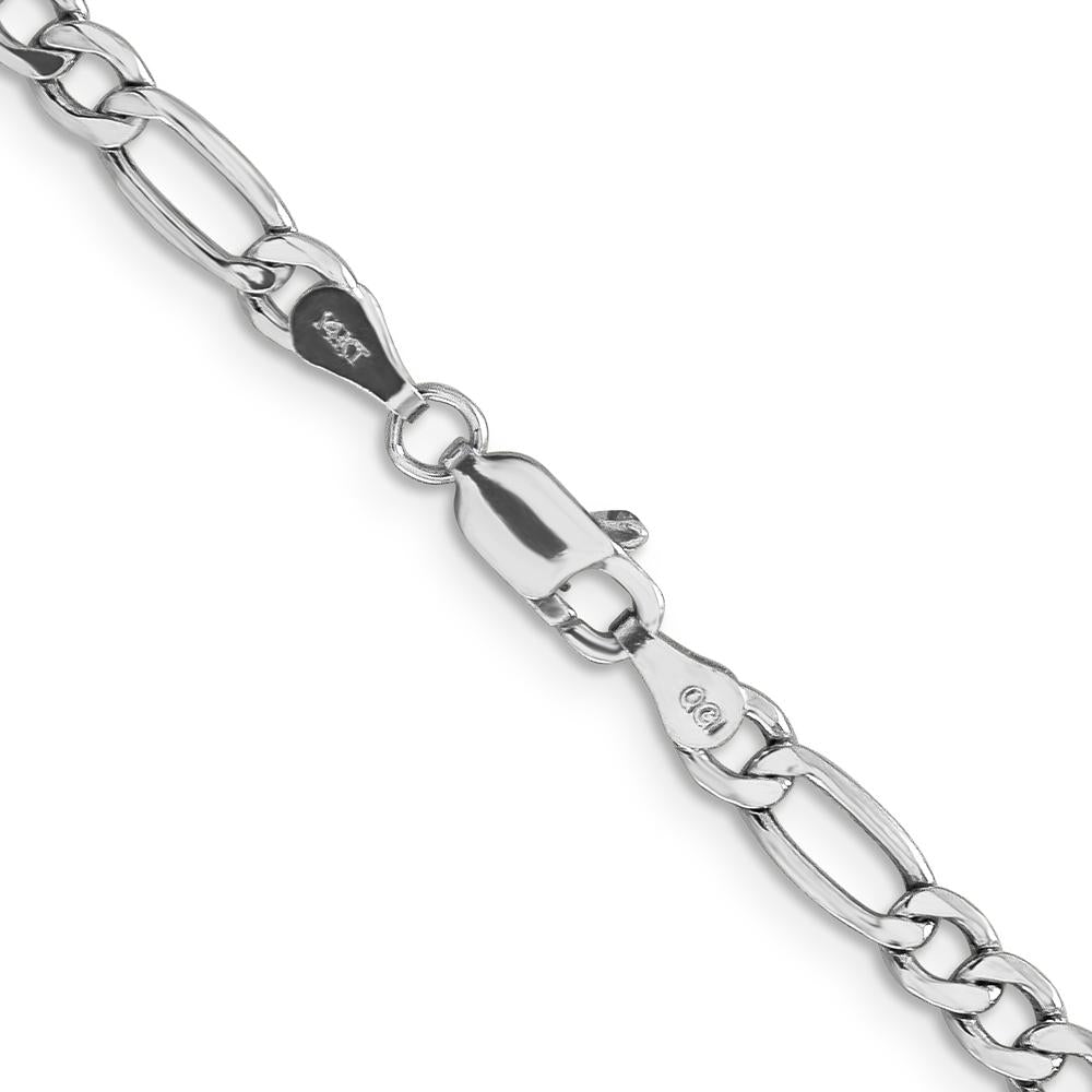 14K White Gold 20" 4.4mm Semi-Solid Figaro Chain Necklace with Lobster Clasp by Oro Pregiato