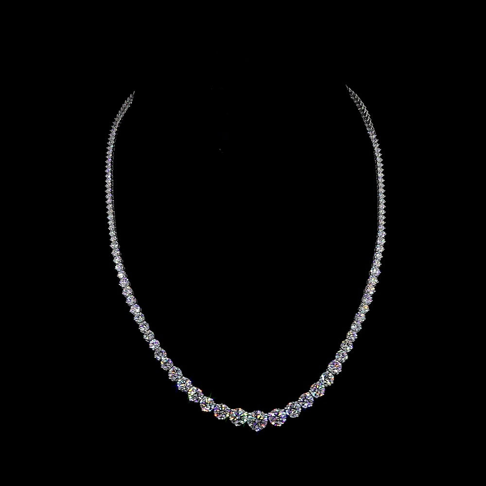 14K White Gold 20.41 Carats Graduated Riviera Necklace with Prong-Set Round Lab Diamonds including 1.57 Carats Center Stone - Covaloro Fine Jewelry