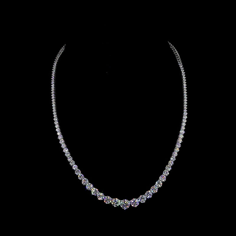 14K White Gold 20.41 Carats Graduated Riviera Necklace with Prong-Set Round Lab Diamonds including 1.57 Carats Center Stone - Covaloro Fine Jewelry