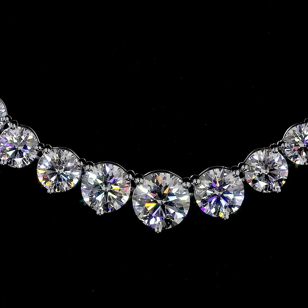 14K White Gold 20.41 Carats Graduated Riviera Necklace with Prong-Set Round Lab Diamonds including 1.57 Carats Center Stone - Covaloro Fine Jewelry
