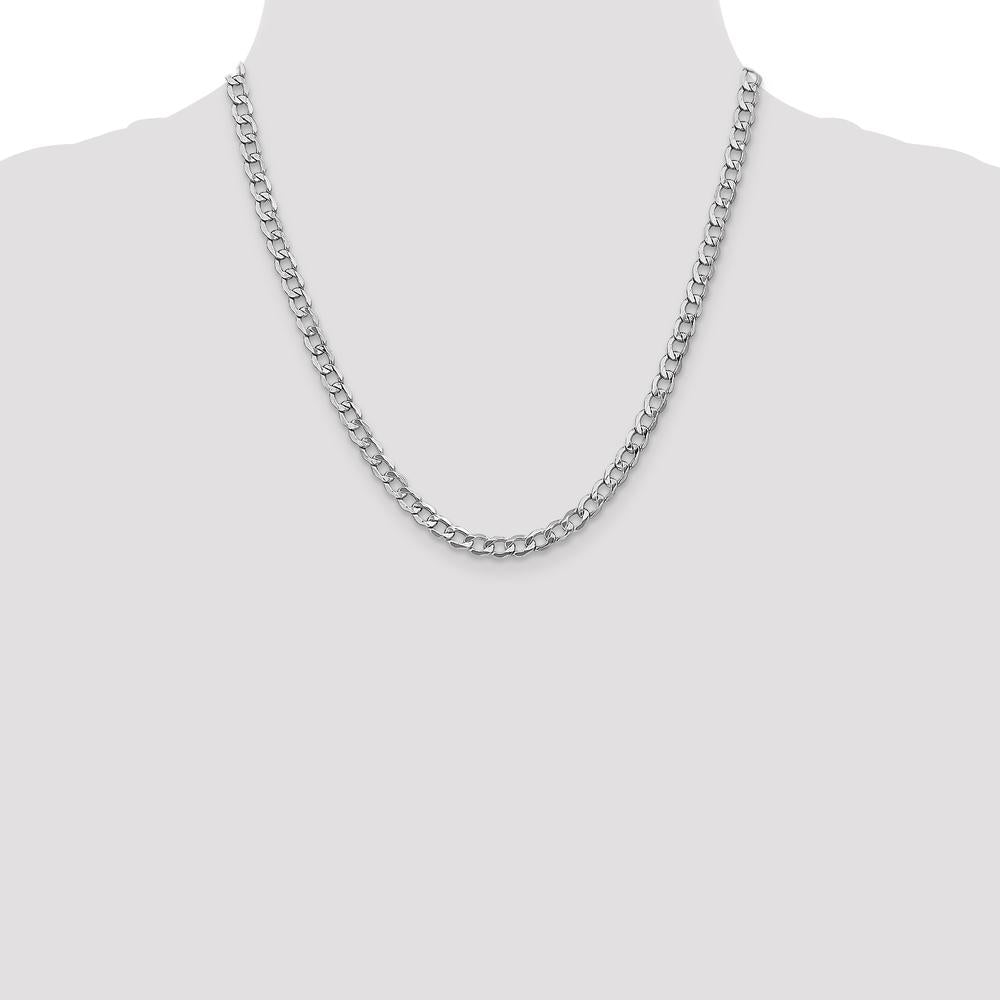 14K White Gold 20" 5.25mm Semi-Solid Curb Chain with Lobster Clasp - Polished Finish, Lightweight Design by Oro Pregiato