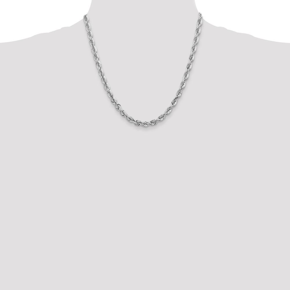 14K White Gold 20" 5.5mm Diamond-Cut Rope Chain with Lobster Clasp