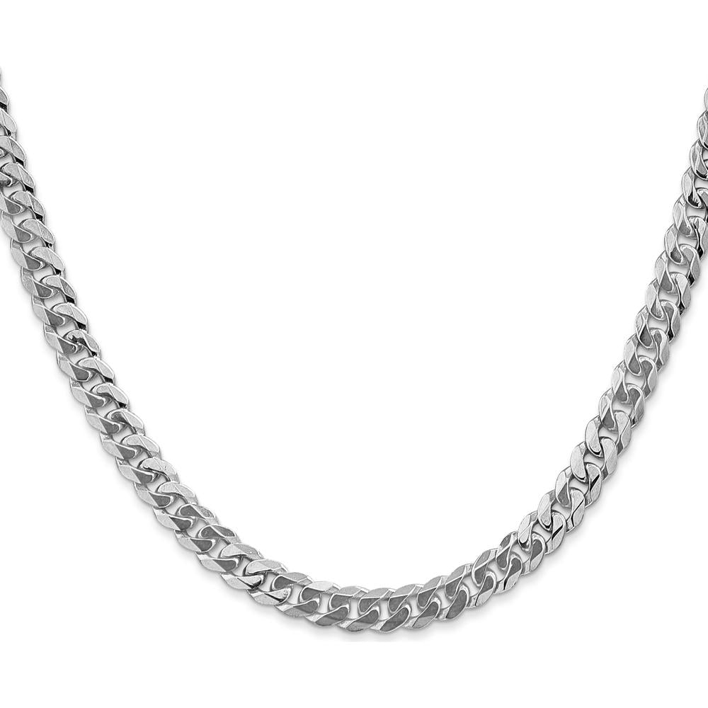 14K White Gold 20" 5.75mm Flat Beveled Curb Chain with Lobster Clasp by 0