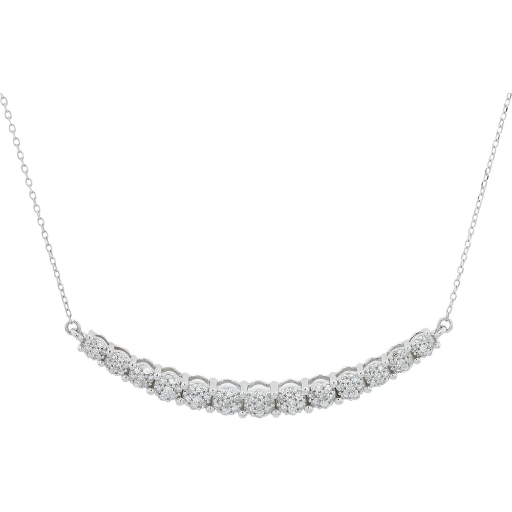 14K White Gold 20.5 Inch Curved Bar Necklace with Prong-Set Round Diamonds - 0.50 Carat Total Diamond Weight