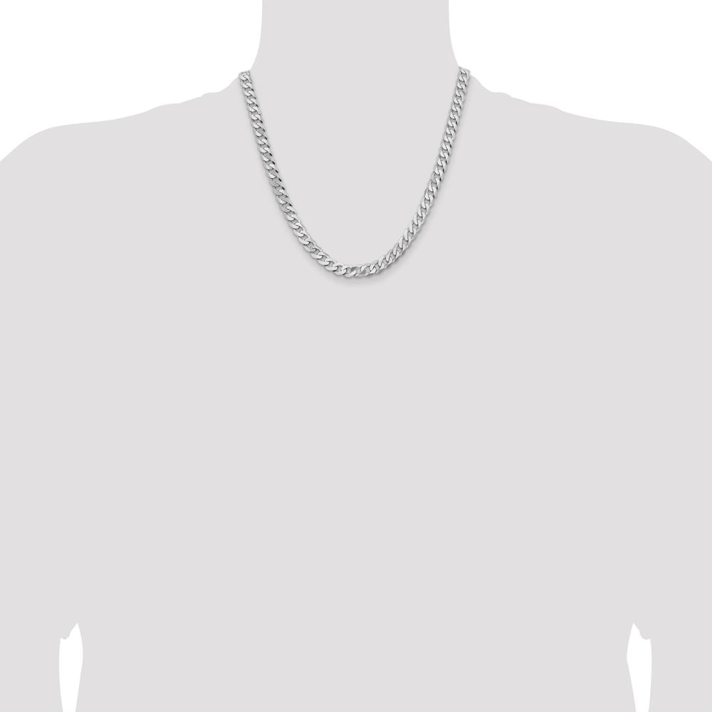 14K White Gold 20" 7.25mm Flat Beveled Curb Chain with Lobster Clasp by 0
