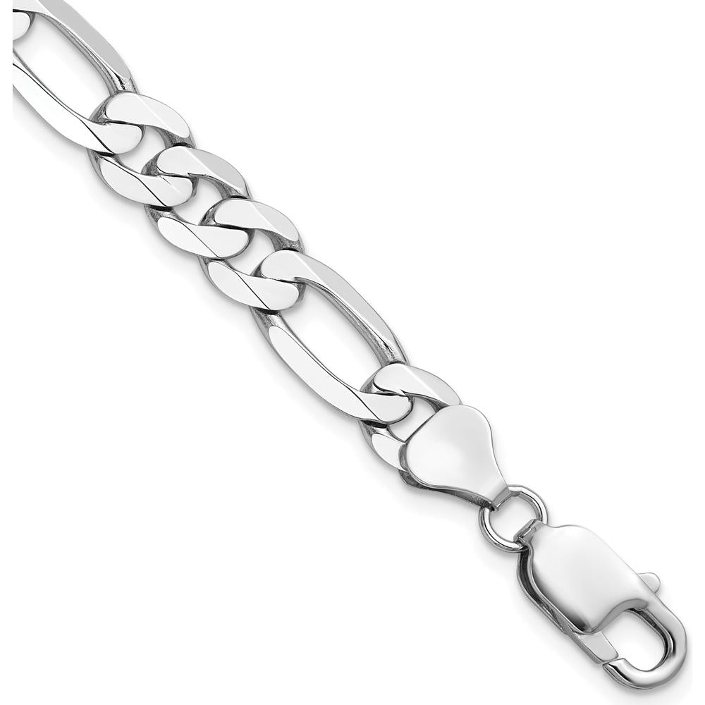 14K White Gold 20" 7.5mm Flat Figaro Chain Necklace with Lobster Clasp by Oro Pregiato