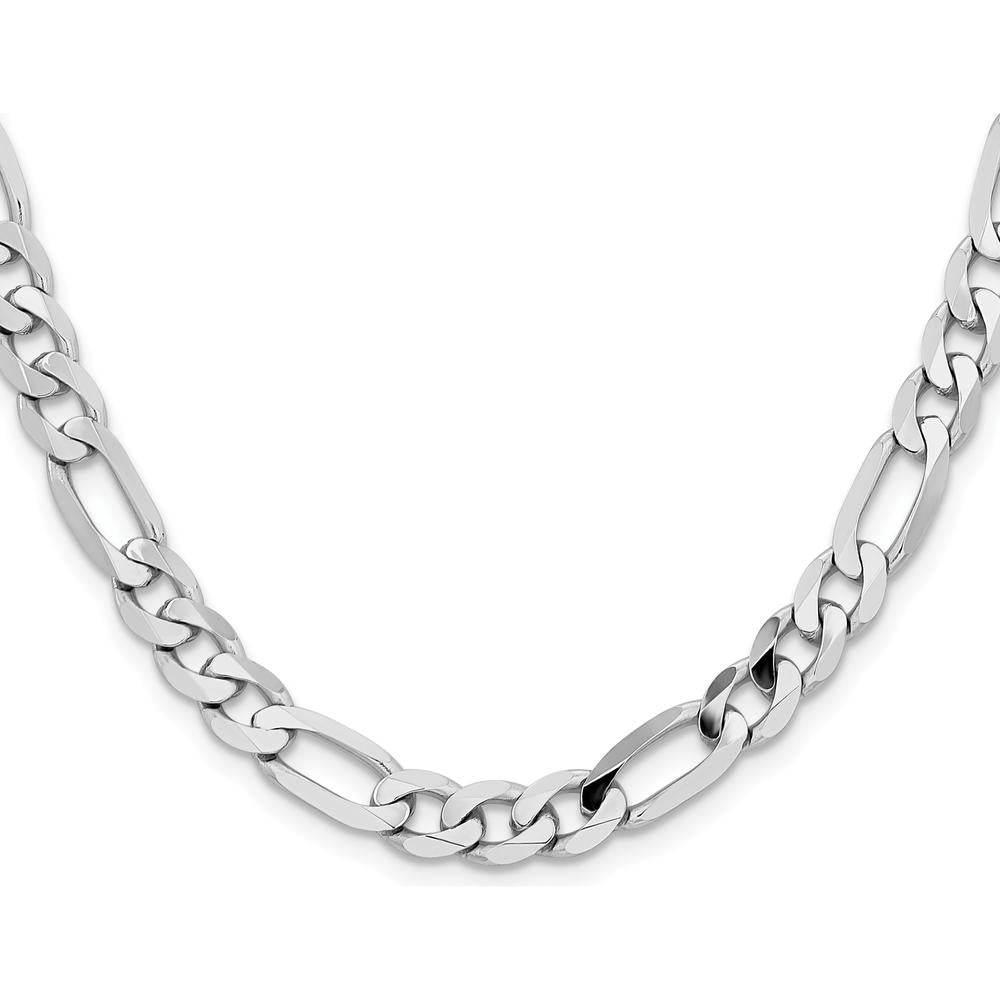 14K White Gold 20" 7.5mm Flat Figaro Chain Necklace with Lobster Clasp by Oro Pregiato