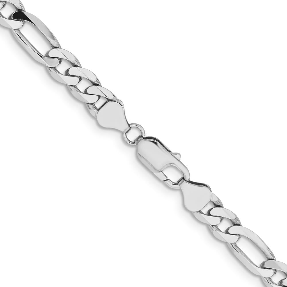 14K White Gold 20" 7.5mm Flat Figaro Chain Necklace with Lobster Clasp by Oro Pregiato