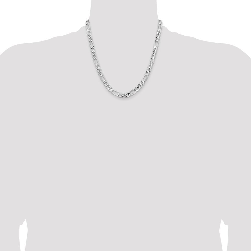 14K White Gold 20" 7.5mm Flat Figaro Chain Necklace with Lobster Clasp by Oro Pregiato