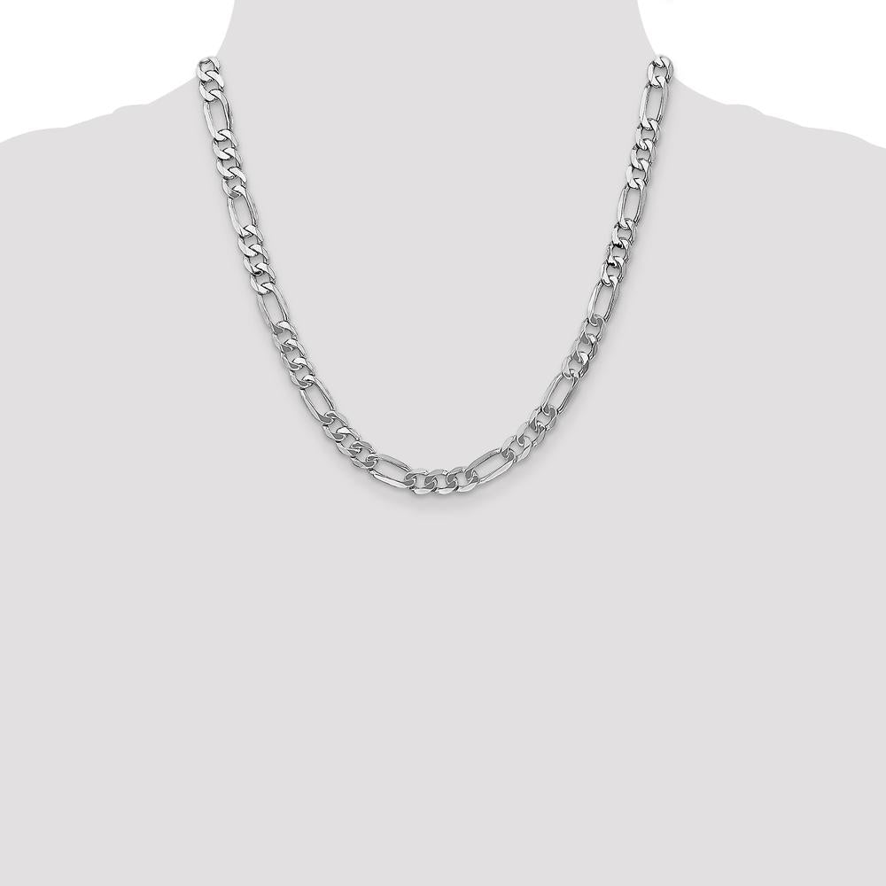 14K White Gold 20" 7mm Flat Figaro Chain with Lobster Clasp by Oro Pregiato